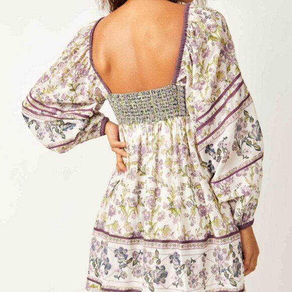 Free People Endless Afternoon Floral Mini Dress-Bohemian Puff Sleeve Mini-Medium - Picture 2 of 13
